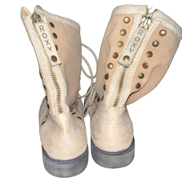 Roxy tan canvas lace and zip combat style women’s boots size 6 - Picture 4 of 8